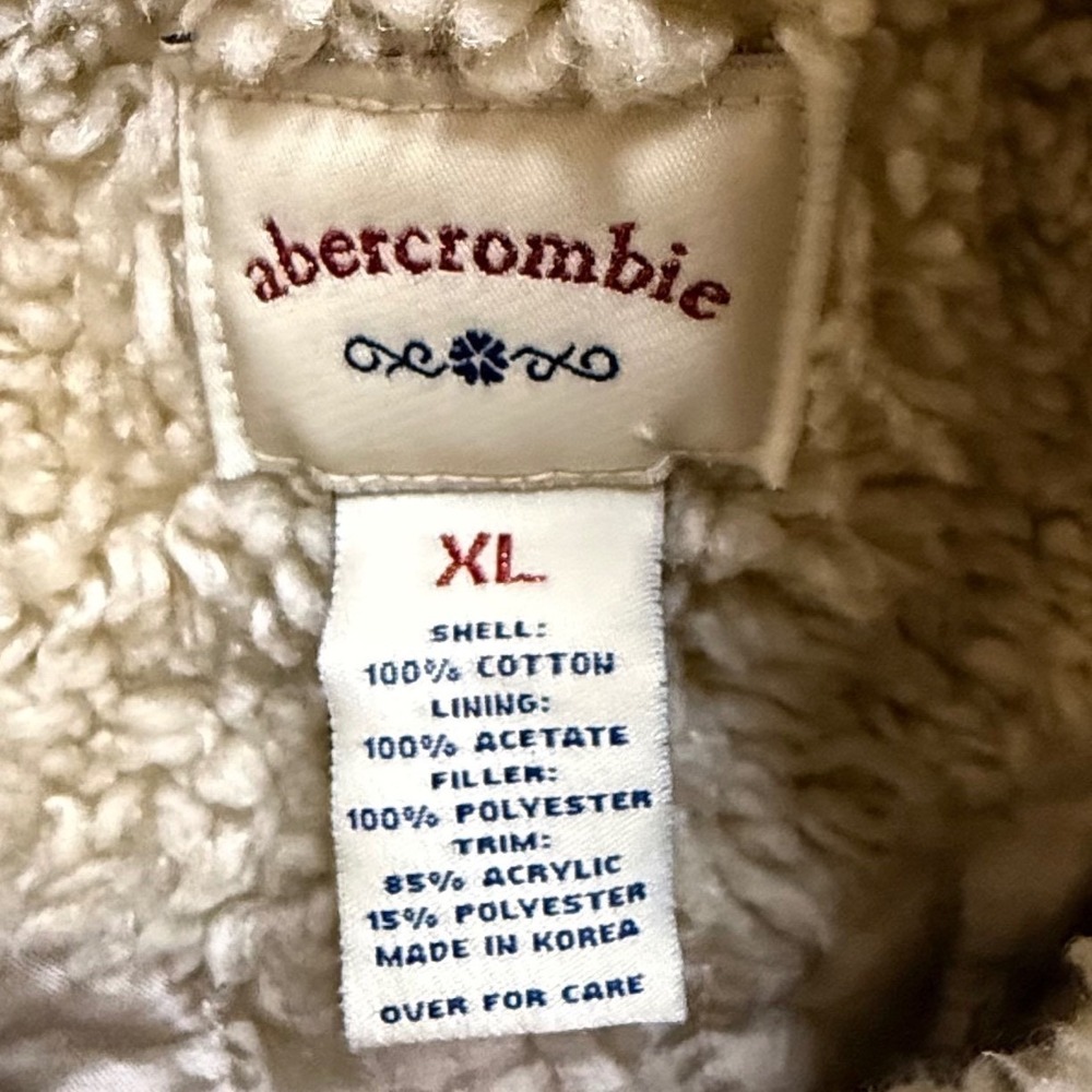 Vintage Y2K Abercrombie Kids Corduroy Sherpa Lined Jacket Tan XL Button Front - Picture 4 of 8